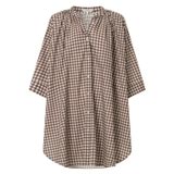 Front product shot of the Oroton Gingham Print Kaftan in Chocolate and 100% cotton for Women