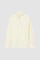 Front product shot of the  Hazel Ruffle Blouse in Vanilla Crème and Made from 100% poplin cotton  for Men