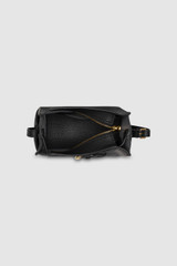 Internal product shot of the Oroton Margot Tiny Bucket Bag in Black and Pebble leather for Women