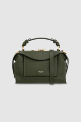 Front product shot of the Oroton Mica Mini Bowler in Dark Khaki and Pebble leather for Women