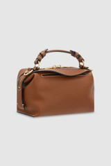 Back product shot of the Oroton Mica Mini Bowler in Brandy and Pebble leather for Women
