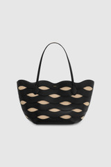Front product shot of the Oroton Leigh Ric Rac Medium Tote in Black and Smooth leather for Women