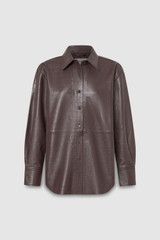 Front product shot of the Oroton Embossed Croc Long Sleeve Overshirt in Burgundy and 100% leather for Women