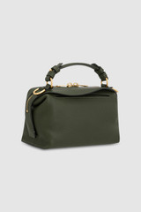 Back product shot of the Oroton Mica Mini Bowler in Dark Khaki and Pebble leather for Women